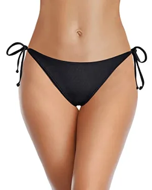 Full Coverage Bikini Bottom Tie Side Swimsuit Bottom Low Rise Bathing Suit Bottom-Black