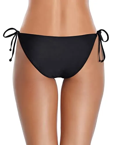 Full Coverage Bikini Bottom Tie Side Swimsuit Bottom Low Rise Bathing Suit Bottom-Black