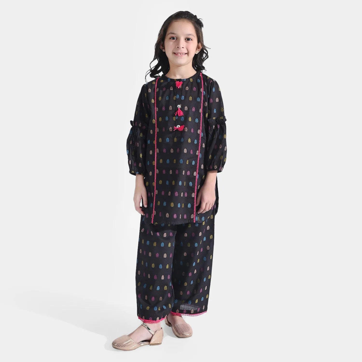 Girls Jacquard 2 PC Suit POP-BLACK