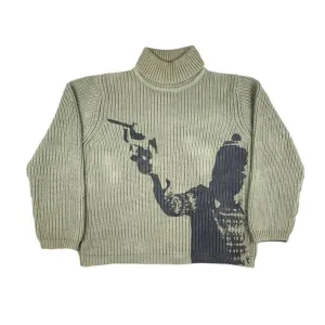 Gunman Print Green Turtleneck Sweater