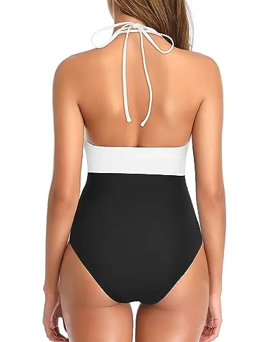 Halter Plunge V-Neck Ruched One Piece Swimsuit