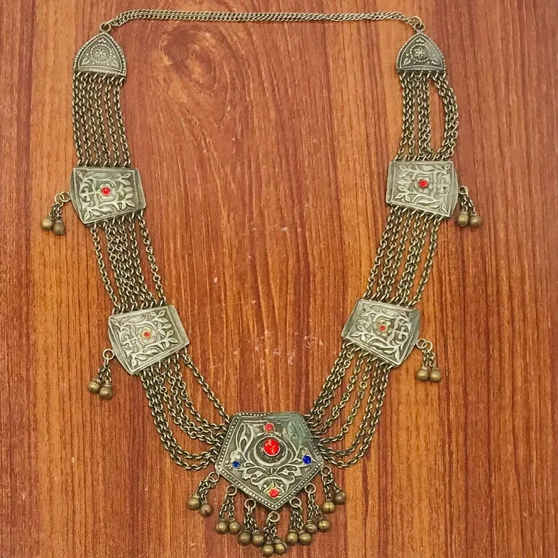 Handmade Antique Bib Necklace With Pendant, Tribal Necklace