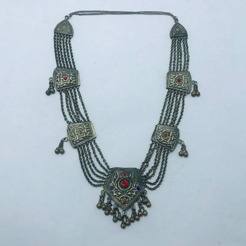 Handmade Antique Bib Necklace With Pendant, Tribal Necklace