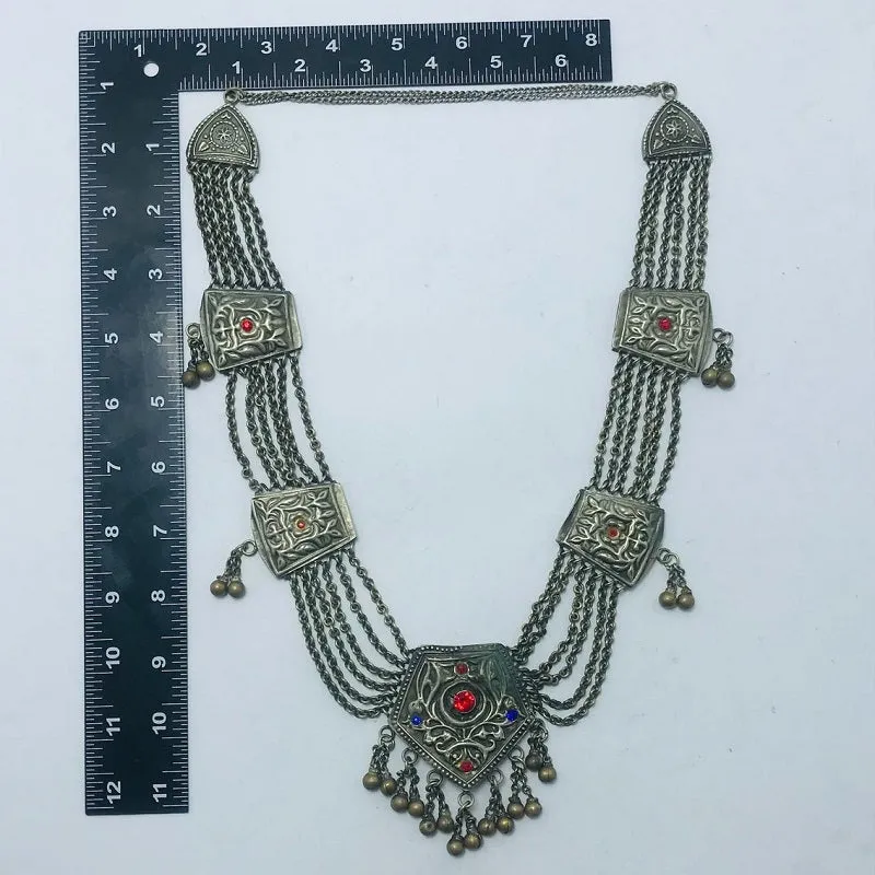 Handmade Antique Bib Necklace With Pendant, Tribal Necklace