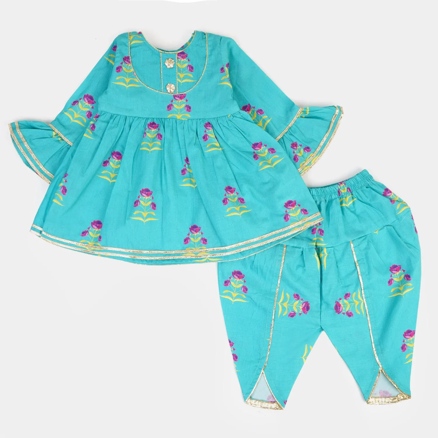 Infant Girls Digital Print 2PCs Suit Frizz