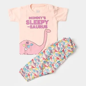 Infant Girls Knitted Night Suit Dino - Blushing