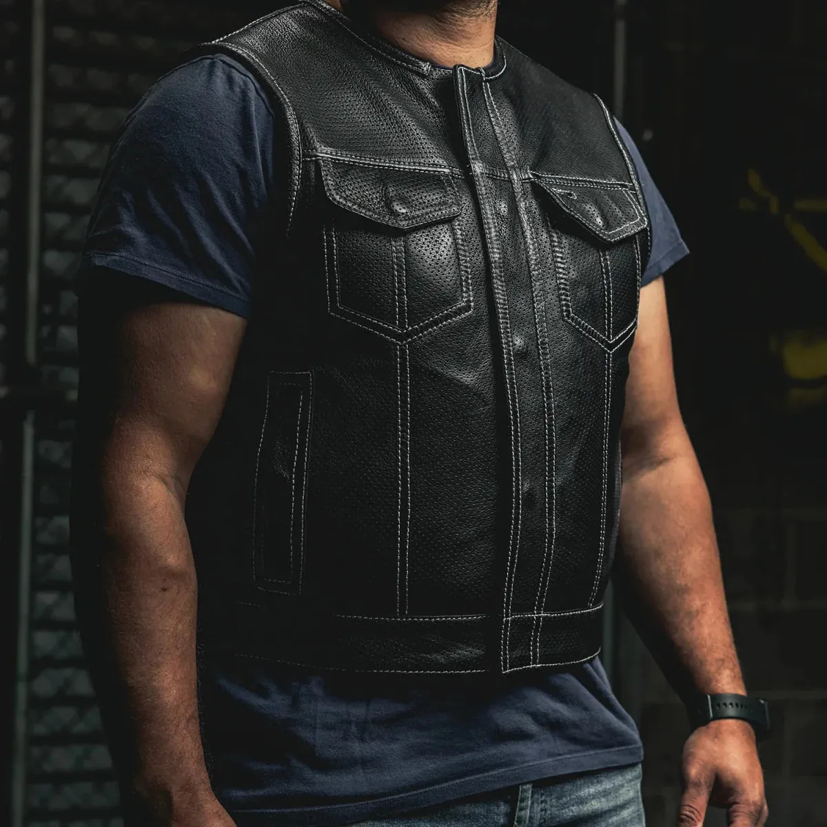 Lowside Men's Perforated Motorcycle Leather Vest