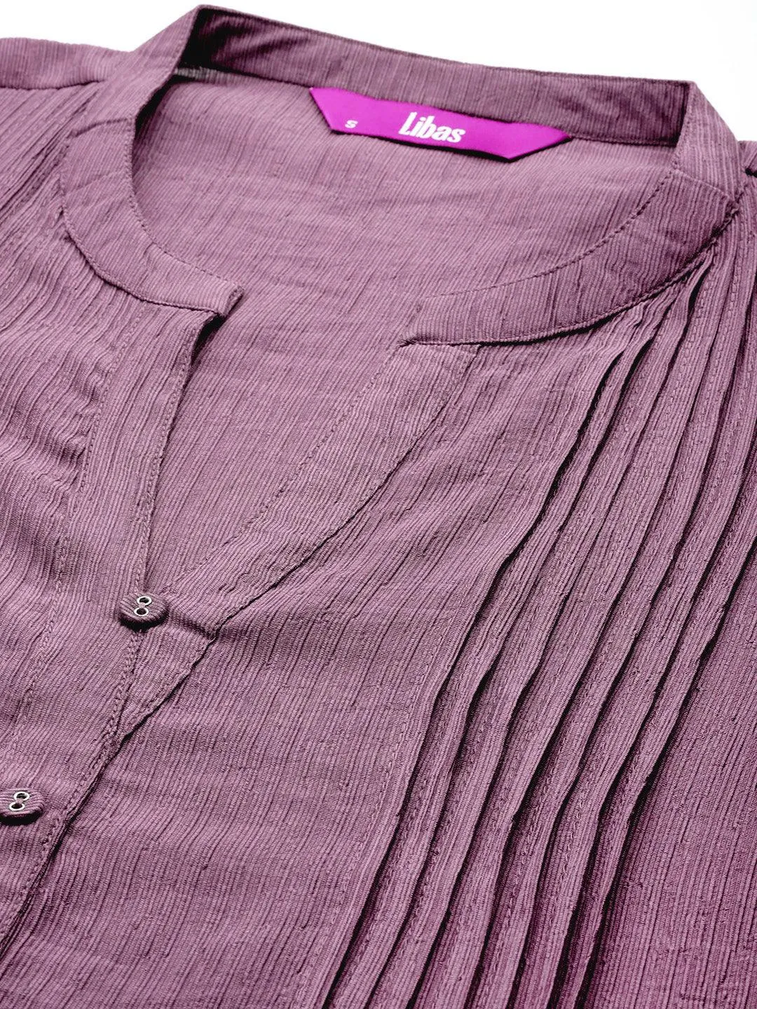 Mauve Solid Cotton Blend A-Line Kurti