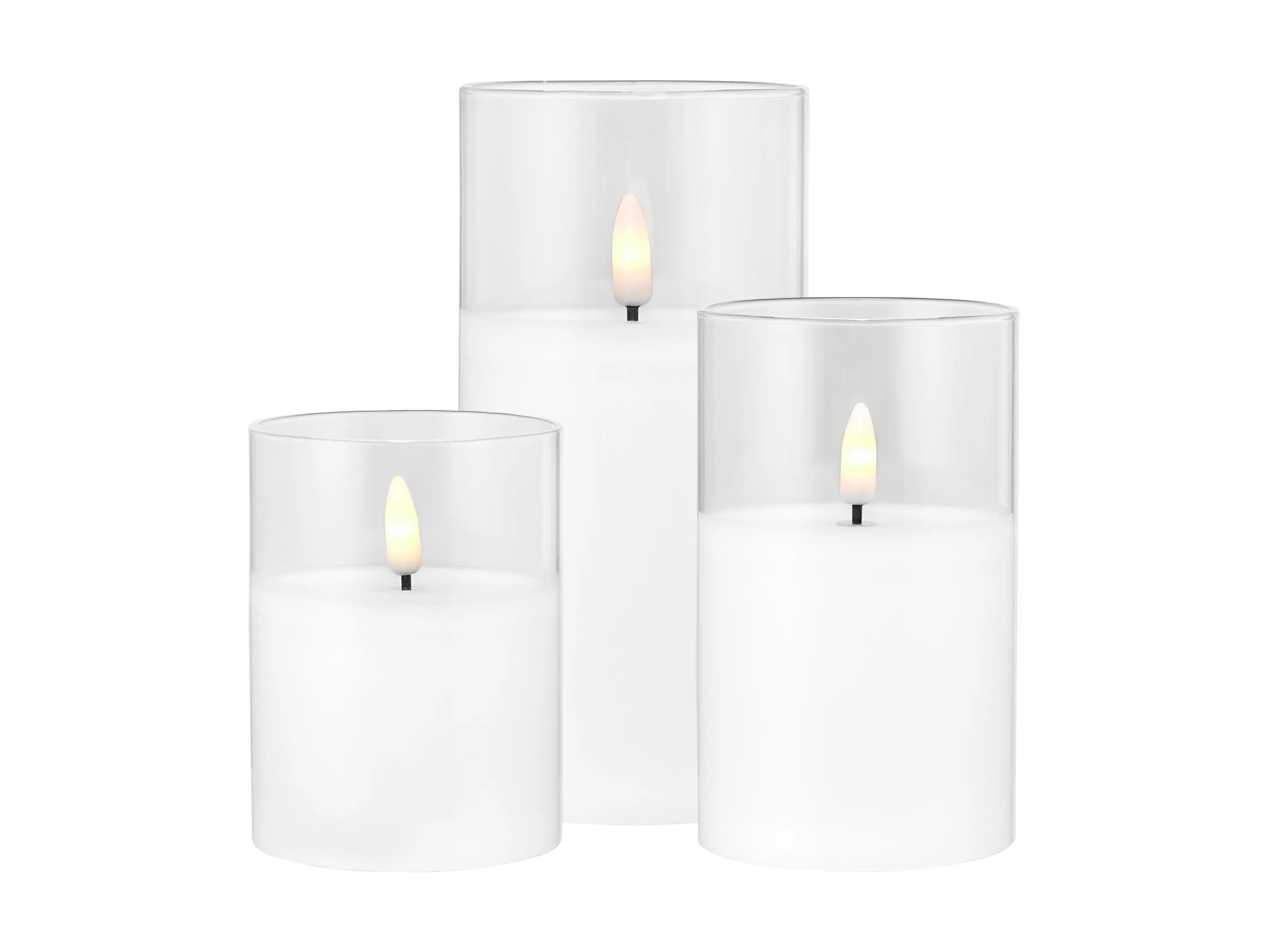 Maxwell & Williams Let's Get Lit LED Flameless Wax Candles In Glass Hurricanes - Set of 3 - Clear