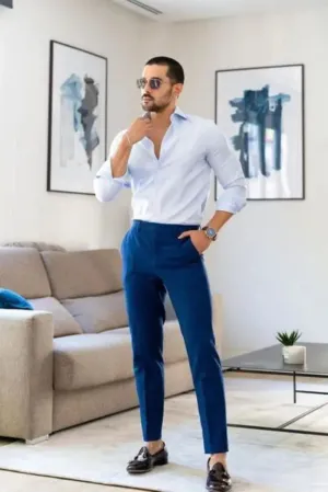 Men Royal Blue Pant & White Shirt For Men Simple & Classic Look For Wedding Party