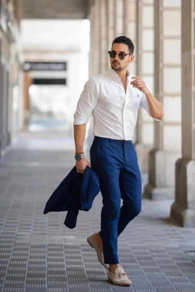 Men Royal Blue Pant & White Shirt For Men Simple & Classic Look For Wedding Party