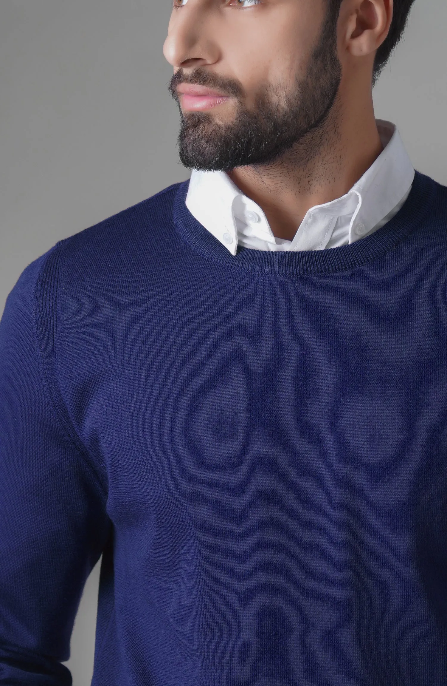 Merino - Crew Neck Sweater - Navy Blue