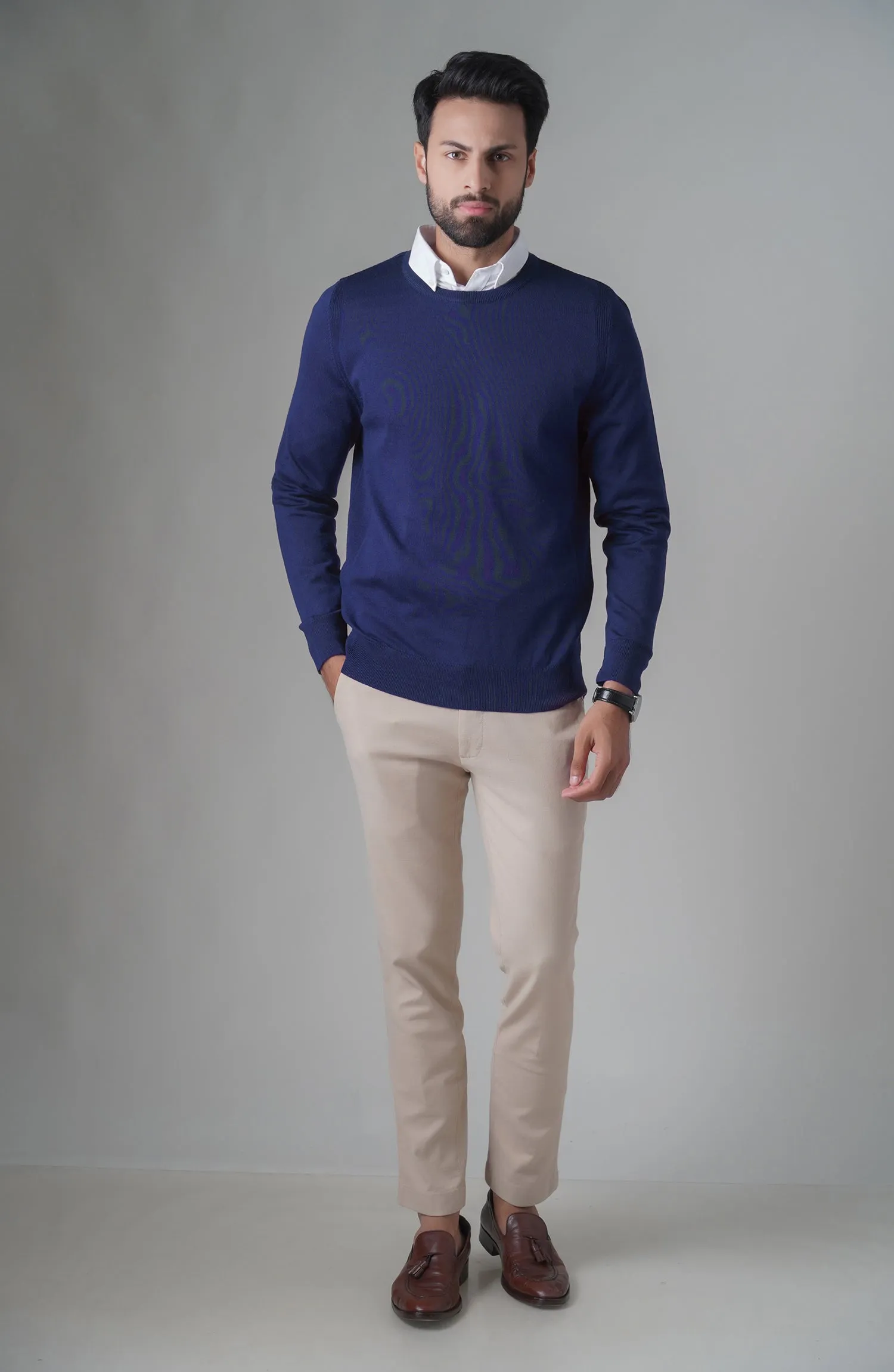 Merino - Crew Neck Sweater - Navy Blue