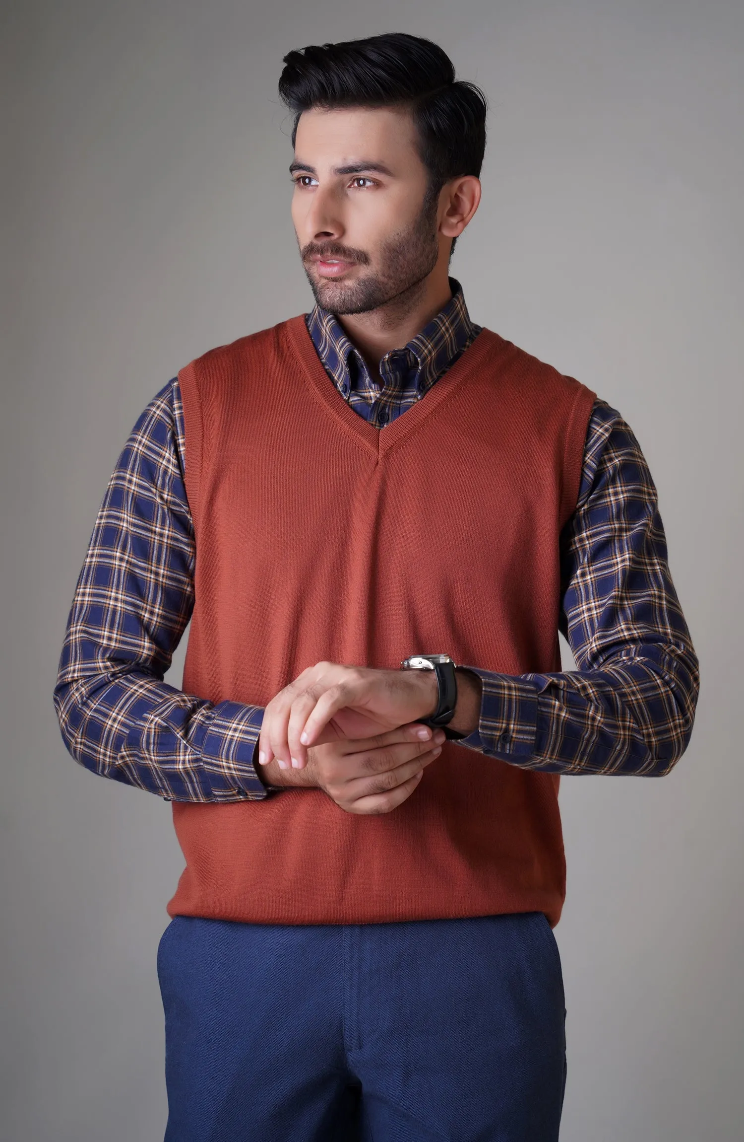 Merino - Sleeve Less - Rust