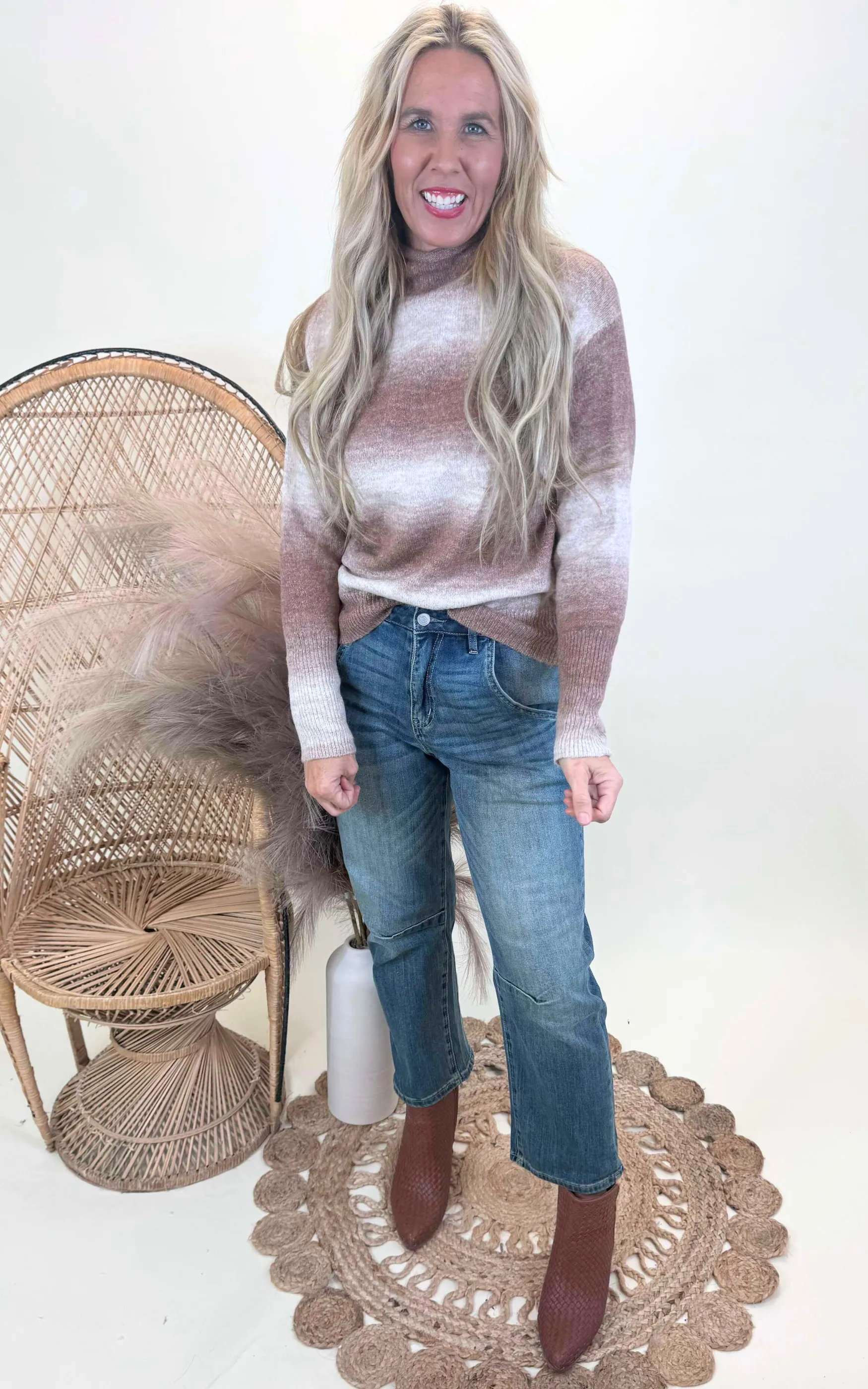 Mocha Tonal Gradient Wool Blend Sweater