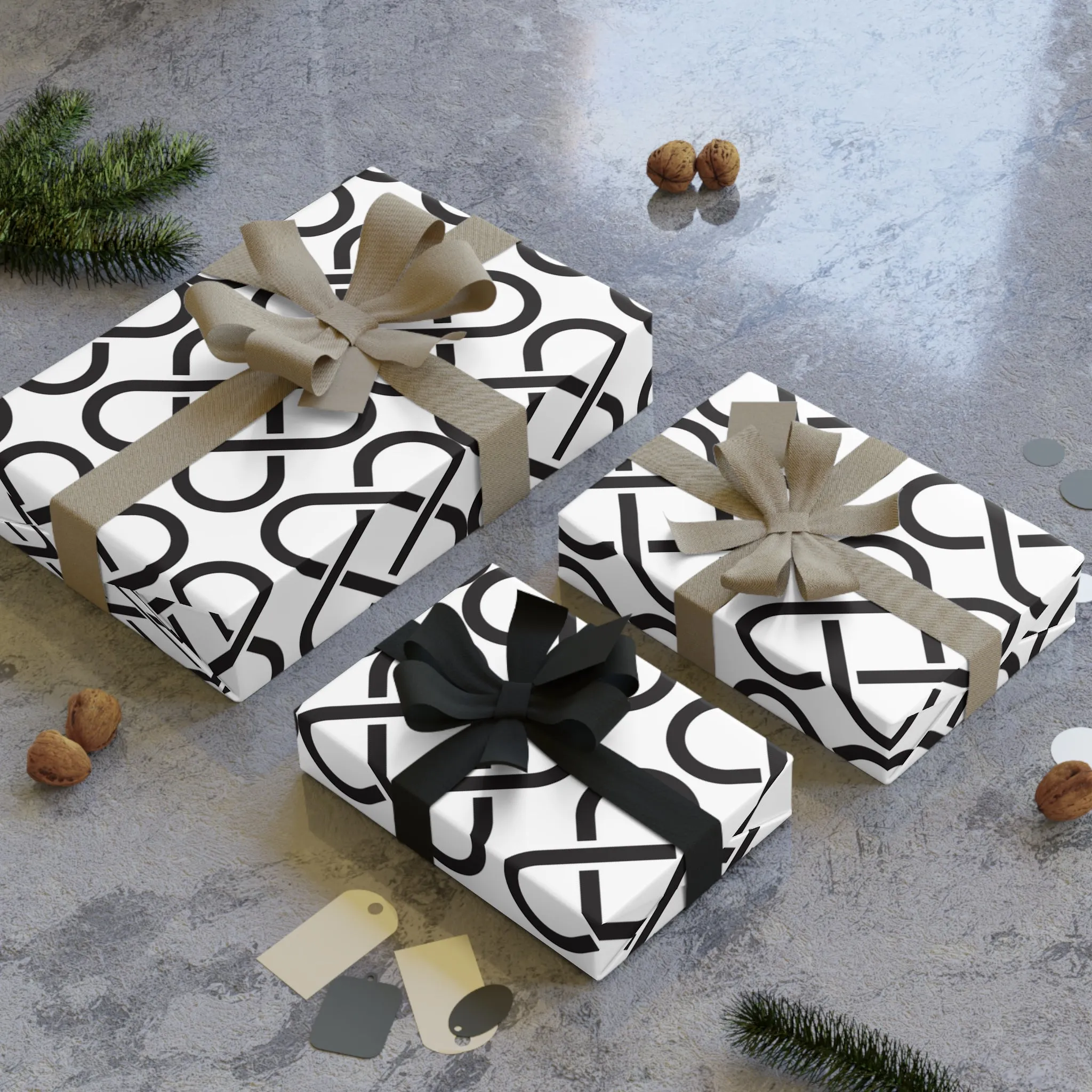 Modern Black & White Wrapping Paper Roll | Minimalist Gift Wrap | Eco-Friendly Holiday Packaging | Recyclable Luxury Wrapping Paper