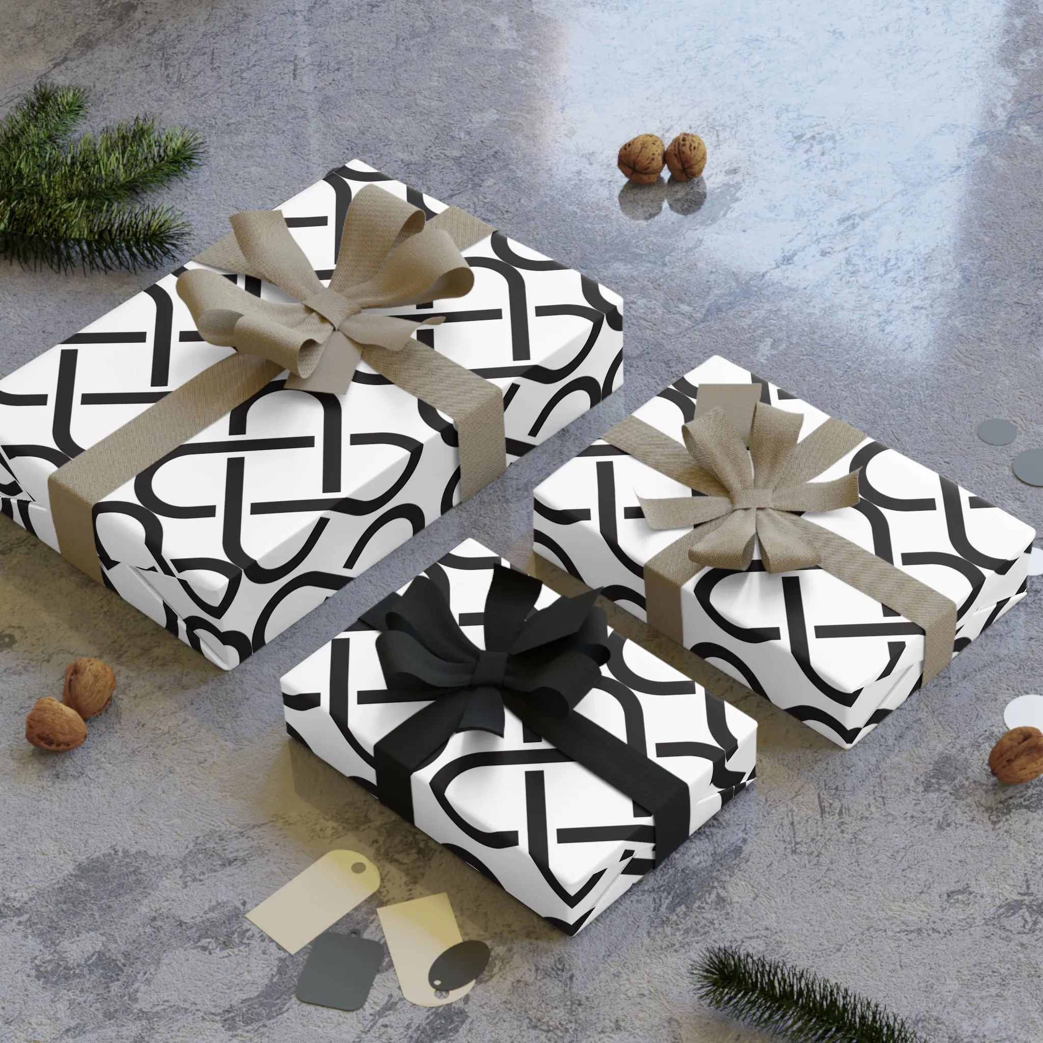 Modern Black & White Wrapping Paper Roll | Minimalist Gift Wrap | Eco-Friendly Holiday Packaging | Recyclable Luxury Wrapping Paper