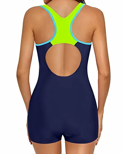 One Piece Swimsuits For Women Boy Shorts Bathing Suit Teen Girls-Blue Green Yellow