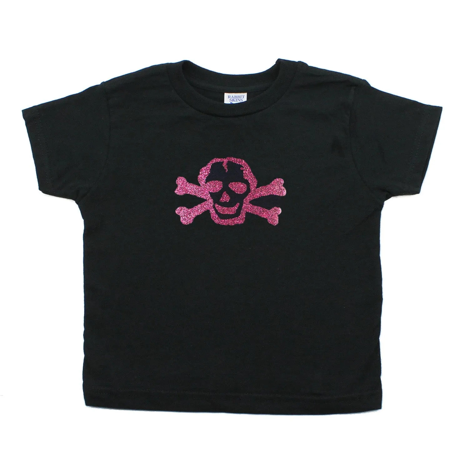 Pink Shiny Glitter Scribble Skull Girls Toddler Short Sleeve T-Shirt