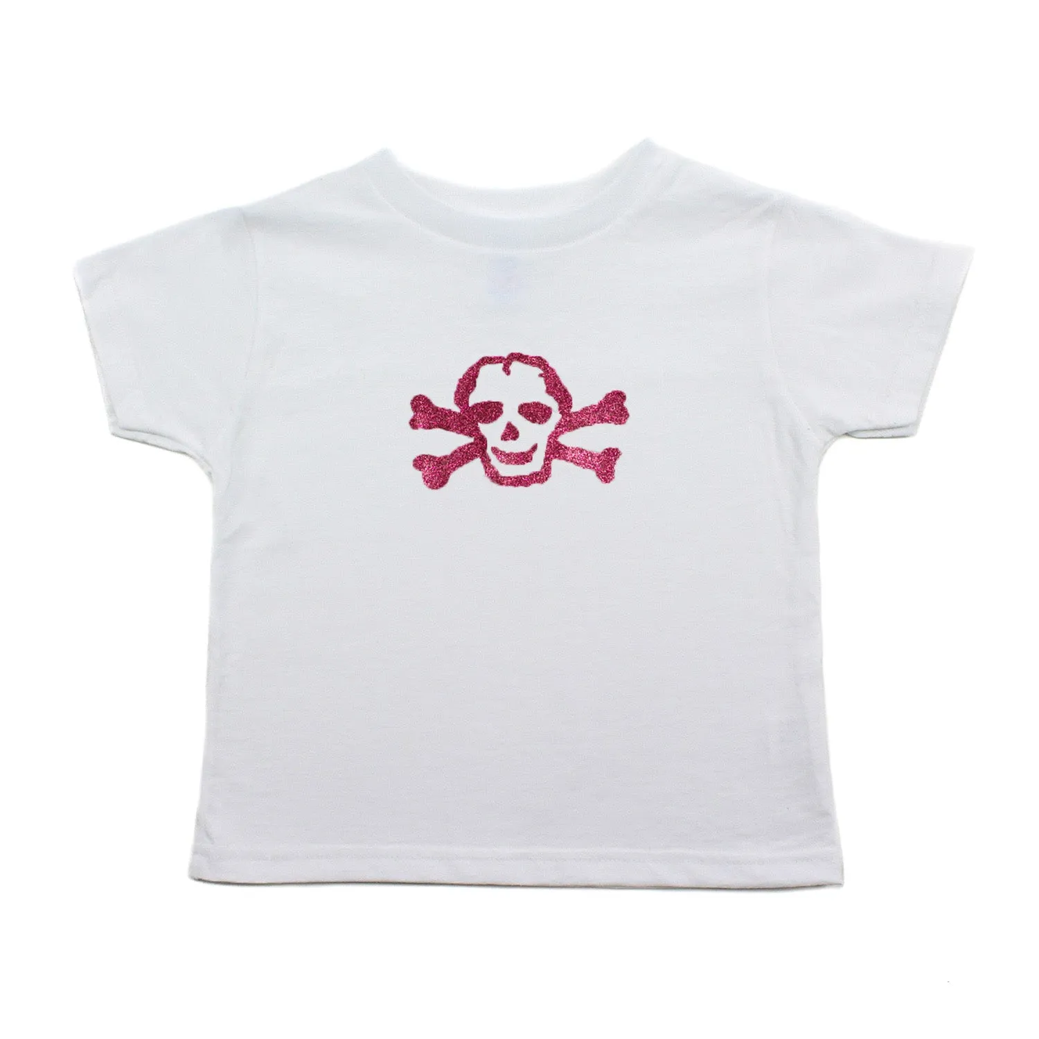 Pink Shiny Glitter Scribble Skull Girls Toddler Short Sleeve T-Shirt