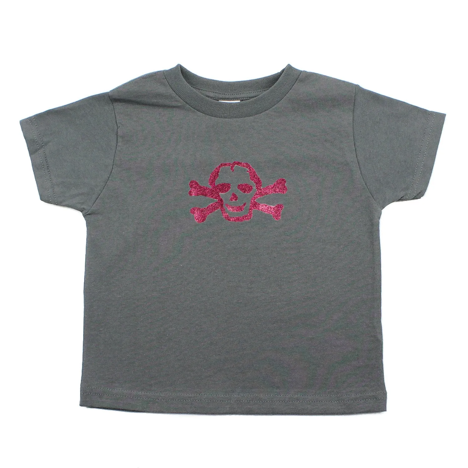 Pink Shiny Glitter Scribble Skull Girls Toddler Short Sleeve T-Shirt