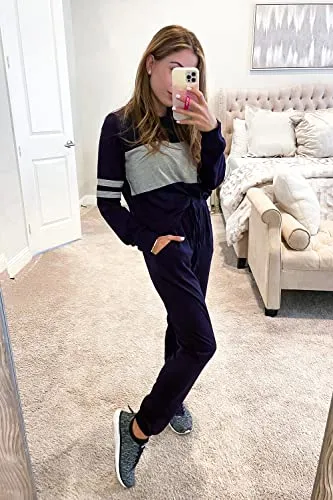 PRETTYGARDEN Women's Color Block 2 Piece Tracksuit Crewneck Long Sleeve Tops Long Sweatpants Outfits Lounge Sets