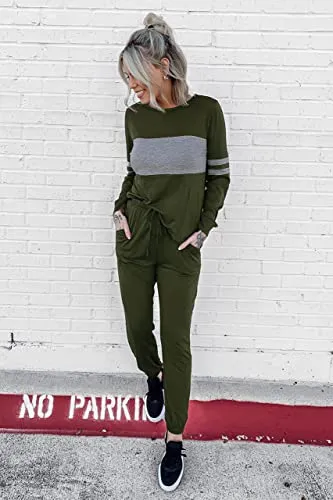 PRETTYGARDEN Women's Color Block 2 Piece Tracksuit Crewneck Long Sleeve Tops Long Sweatpants Outfits Lounge Sets