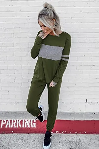 PRETTYGARDEN Women's Color Block 2 Piece Tracksuit Crewneck Long Sleeve Tops Long Sweatpants Outfits Lounge Sets