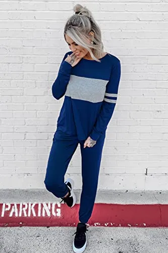 PRETTYGARDEN Women's Color Block 2 Piece Tracksuit Crewneck Long Sleeve Tops Long Sweatpants Outfits Lounge Sets