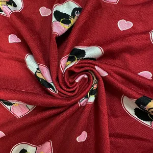 Red Girl Heart Print Double Brushed Jersey Knit Fabric