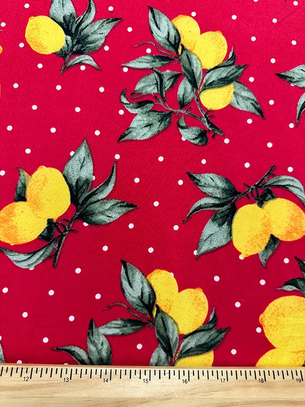 Red Lemon Polka Dot Print Double Brushed Jersey Knit Fabric