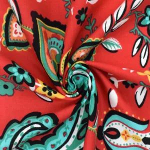 Red-Teal-Multi Cotton Floral Printed Batiste Woven Fabric