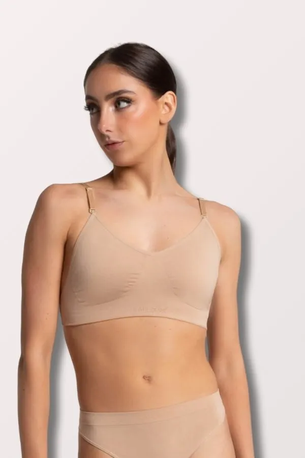 Seamless Clear Back Bra - Nude