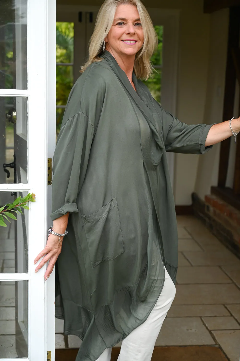 Silk Crossover Tunic | Khaki