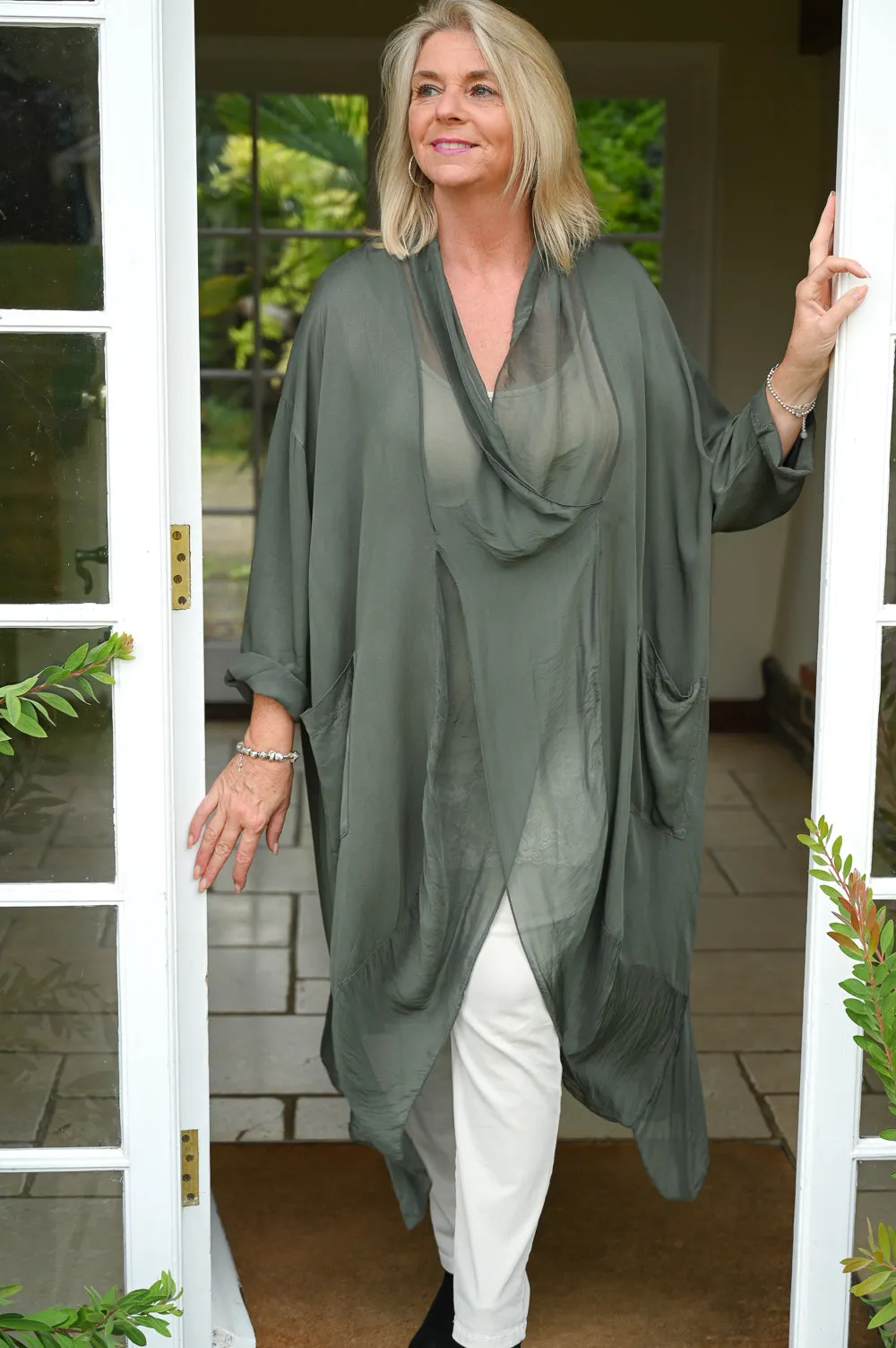 Silk Crossover Tunic | Khaki