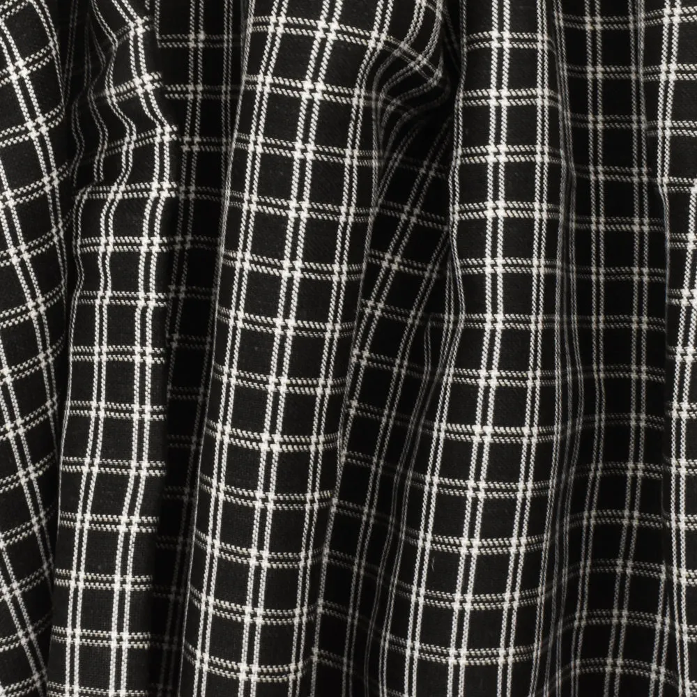 Simple Black-White Check Linen Gingham Woven Fabric