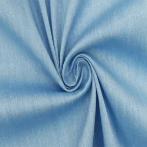 Sky Blue-White Slub Stretch Cotton Blend Shirting Woven Fabric