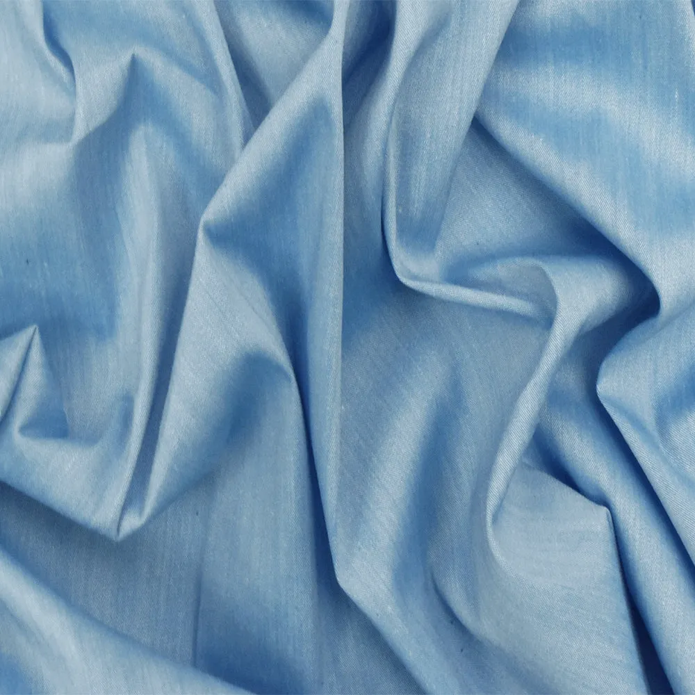 Sky Blue-White Slub Stretch Cotton Blend Shirting Woven Fabric