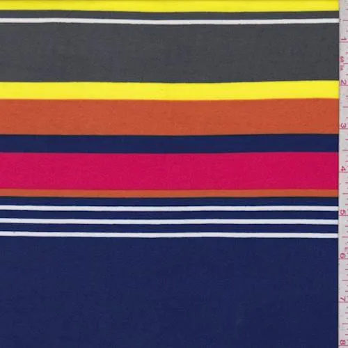 Slate/Yellow/Violet Stripe Double Brushed Jersey Knit Fabric