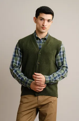 Sleeve-Less Cardigan - Olive