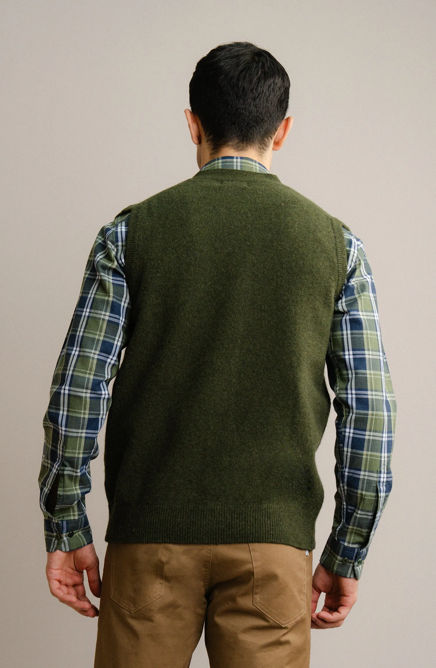 Sleeve-Less Cardigan - Olive