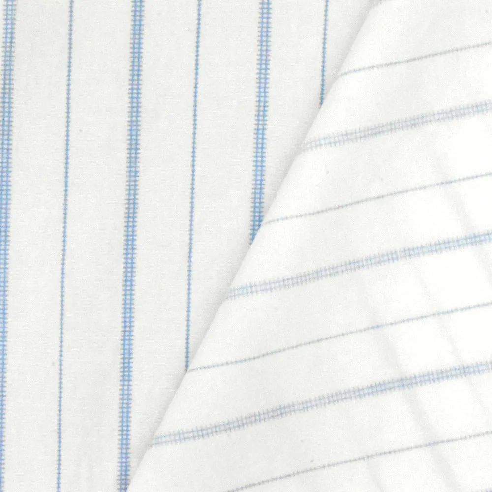 Snow White-Blue Stripe Printed Stretch Cotton Poplin Woven Fabric