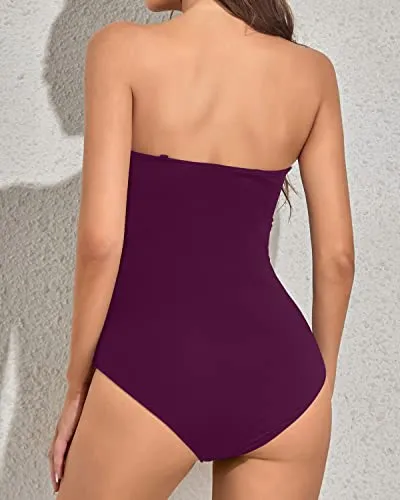 Strapless Women's Bathing Suit Slimming Twist Front Swimwear-Maroon