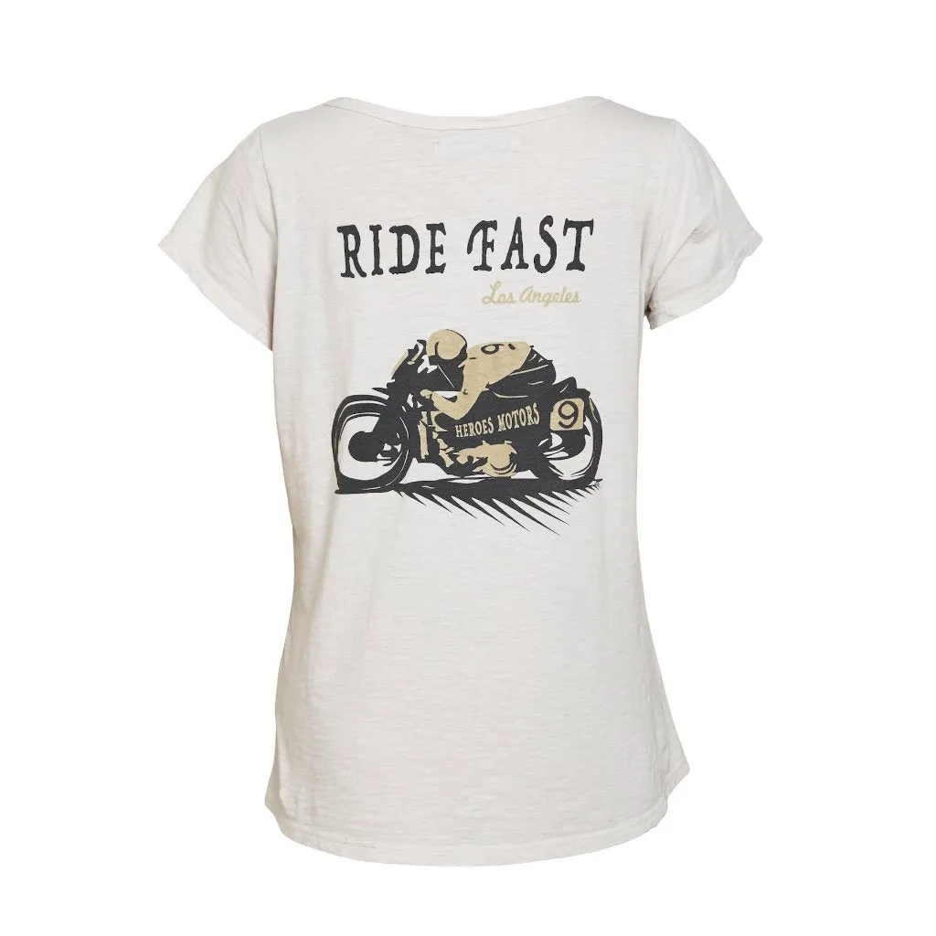 Tee-Shirt Heroes Motors "Ride Fast" Women White