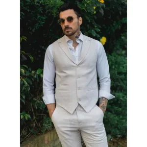 TP-10 - Men's Summer Suit Waistcoat Trousers Linen Formal Cream Beige Wedding