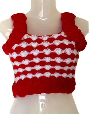 Unique Graminarts Self Design Woolen Crochet Blouse For Women - Red & White