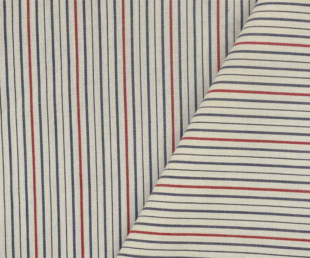 White-Blue-Red Stripe Cotton Broadcloth Woven Fabric