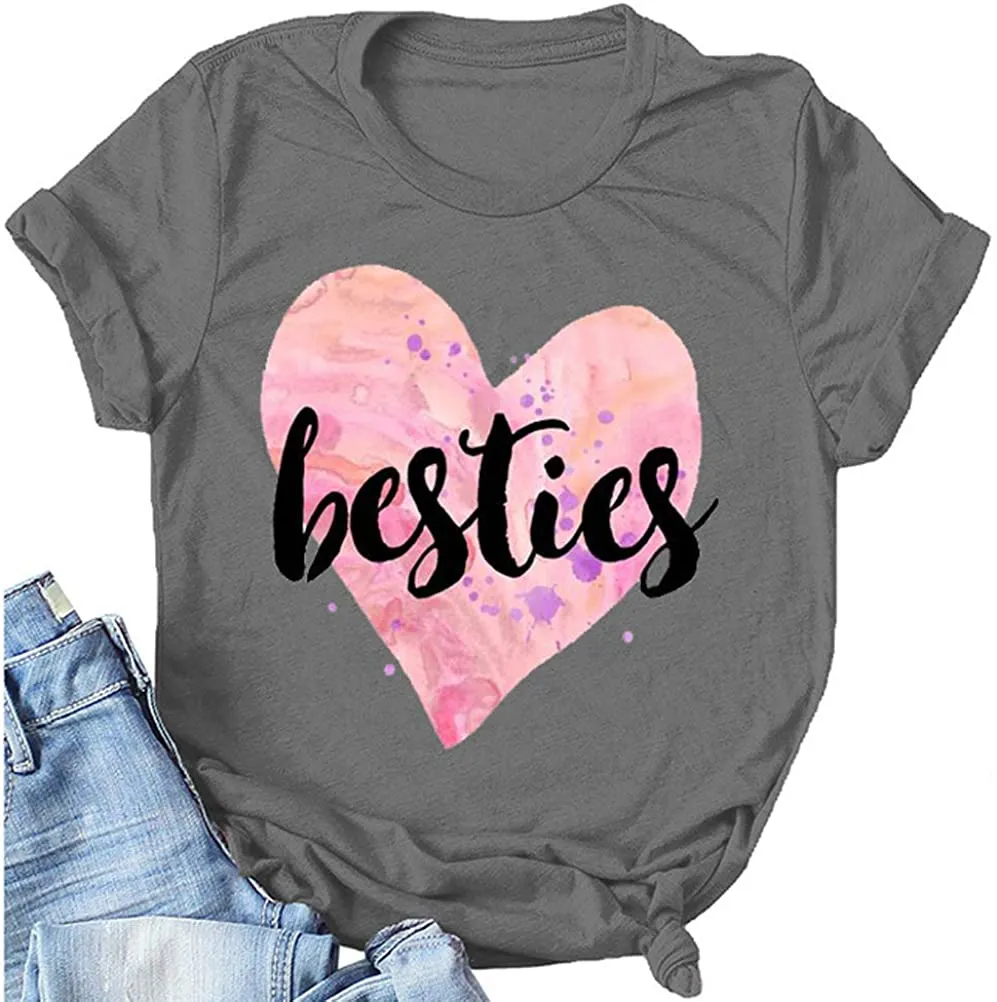 Women Besties T-Shirt Bestie Shirts with Heart