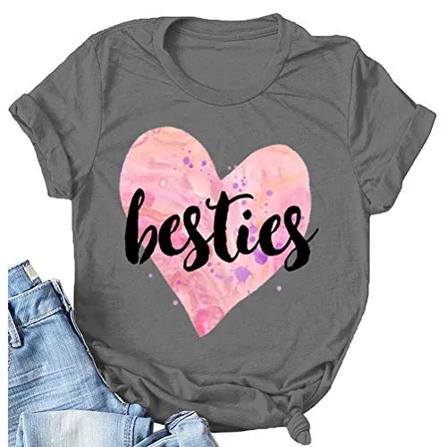 Women Besties T-Shirt Bestie Shirts with Heart