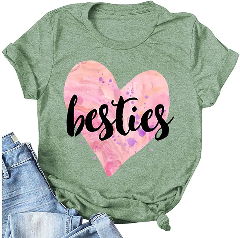 Women Besties T-Shirt Bestie Shirts with Heart